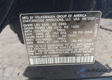 2024 Volkswagen Atlas 2.0T Sel z USA, uszkodzony, nr VIN 1V2BR2CA9RC513000